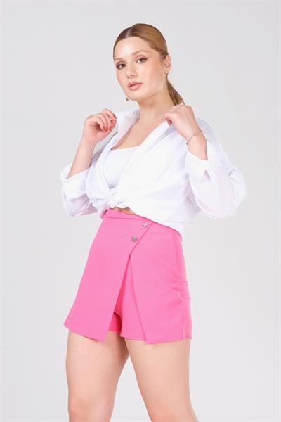 Kadın 2 Düğme Detay Şort Etek Pembe