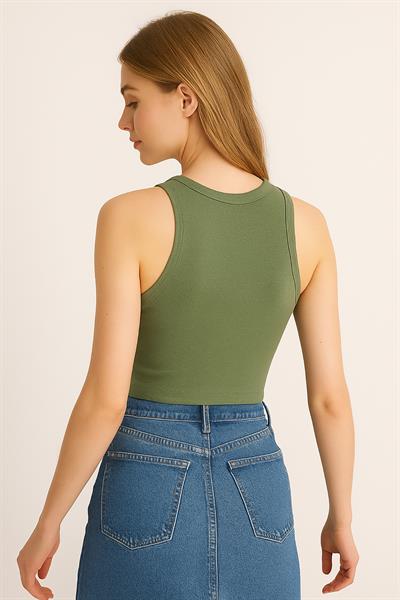 Kadın Askılı Crop Atlet Haki