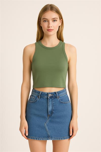 Kadın Askılı Crop Atlet Haki