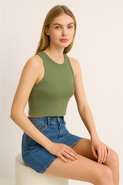 Kadın Askılı Crop Atlet Haki