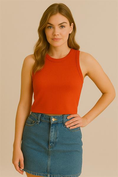 Kadın Askılı Crop Atlet Turuncu