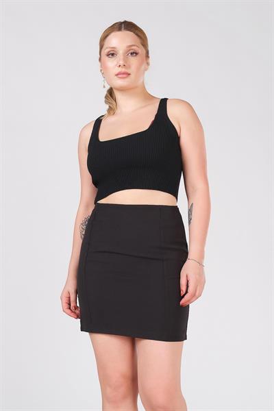 Kadın Astarlı Duz Mini Etek Siyah