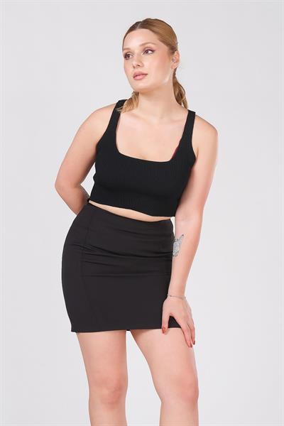 Kadın Astarlı Duz Mini Etek Siyah