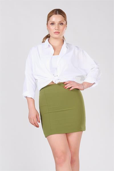 Kadın Astarlı Duz Mini Etek Yeşil
