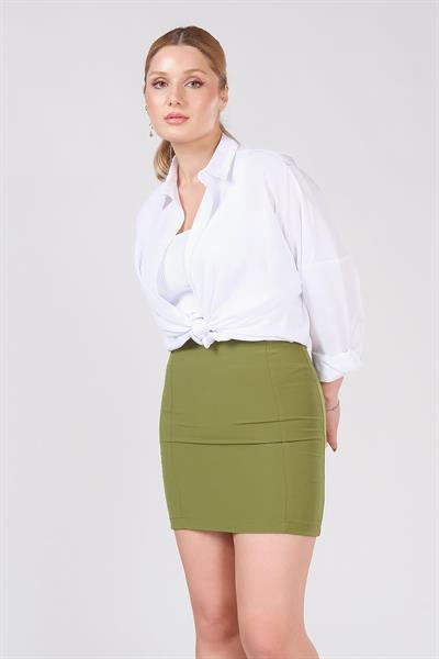 Kadın Astarlı Duz Mini Etek Yeşil