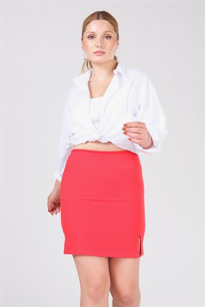 Kadın Astarlı Yan Yırtmaçlı Etek Kırmızı