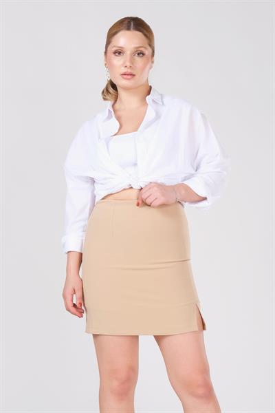 Kadın Astarlı Yan Yırtmaçlı Etek Taş