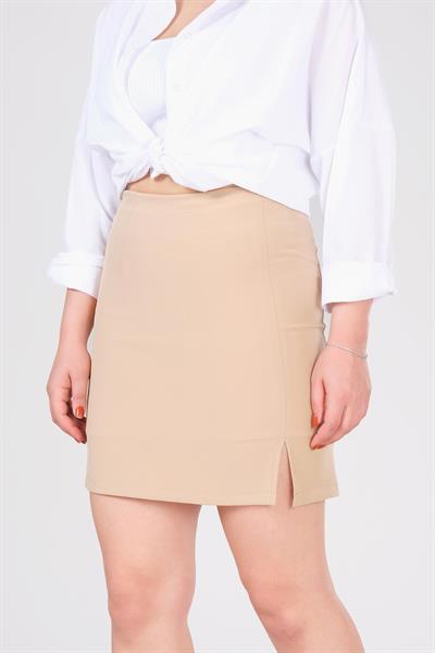 Kadın Astarlı Yan Yırtmaçlı Etek Taş