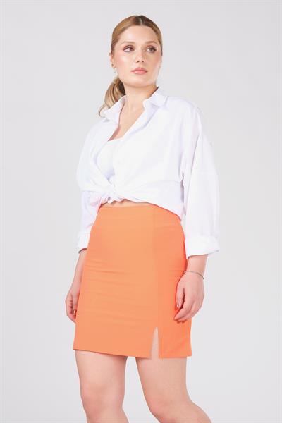 Kadın Astarlı Yan Yırtmaçlı Etek Turuncu