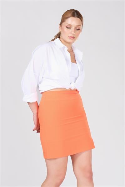 Kadın Astarlı Yan Yırtmaçlı Etek Turuncu