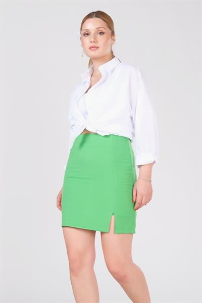 Kadın Astarlı Yan Yırtmaçlı Etek Yeşil