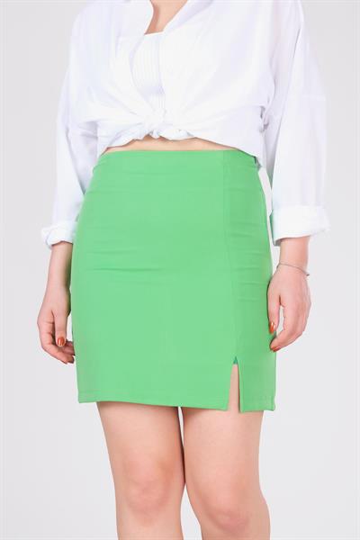 Kadın Astarlı Yan Yırtmaçlı Etek Yeşil
