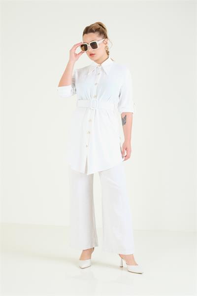 Kadın Bel Kemerli Tunik Ekru