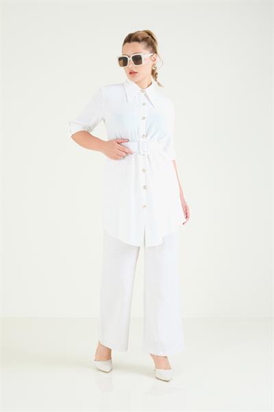 Kadın Bel Kemerli Tunik Ekru
