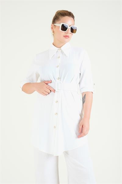 Kadın Bel Kemerli Tunik Ekru