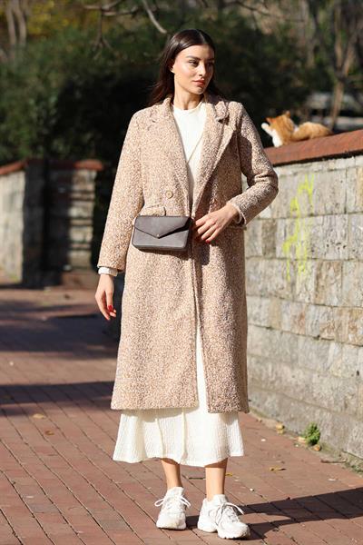 Kadın Buklet Oversize Kaban Bej