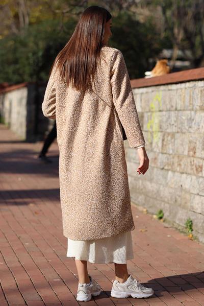 Kadın Buklet Oversize Kaban Bej