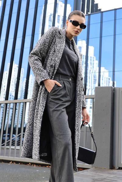 Kadın Buklet Oversize Kaban Siyah