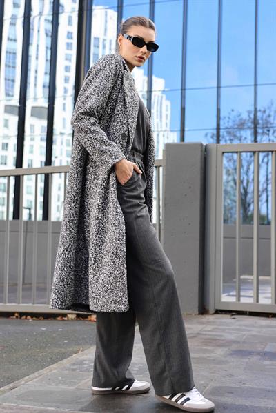 Kadın Buklet Oversize Kaban Siyah