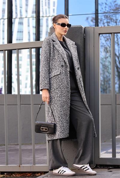 Kadın Buklet Oversize Kaban Siyah