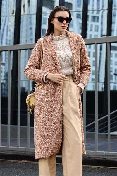 Kadın Buklet Oversize Kaban Taba
