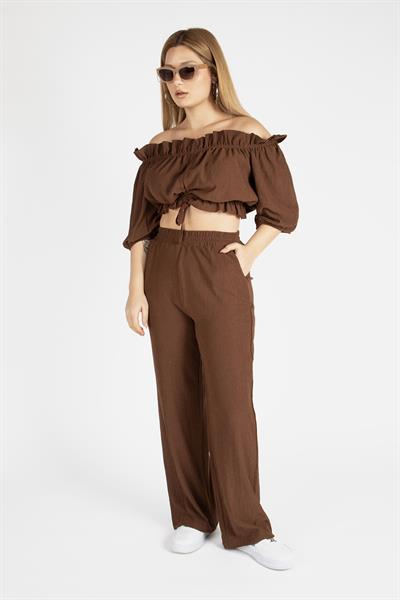 Kadın Bürümcük İkili Takım Kahverengi 