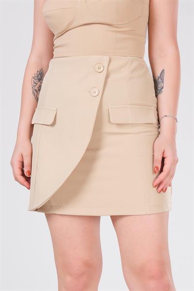 Kadın Cep Detaylı Etek Açık Camel