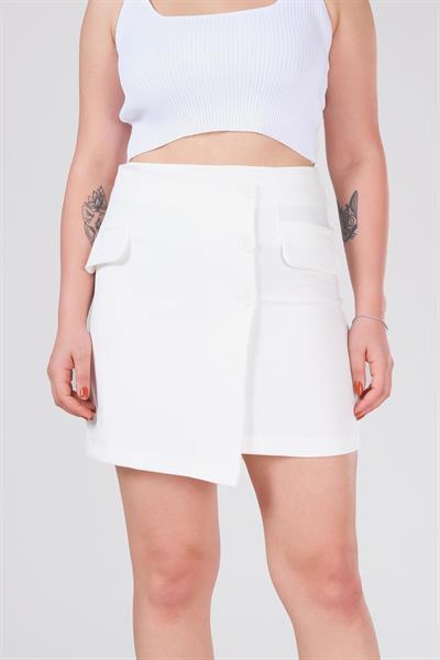 Kadın Cep Detaylı Etek Ekru