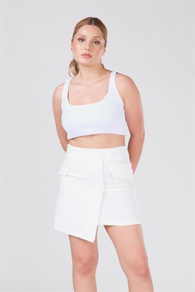 Kadın Cep Detaylı Etek Ekru