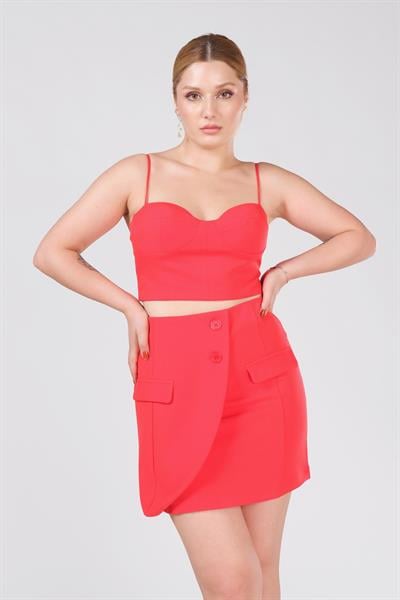 Kadın Cep Detaylı Etek Kırmızı