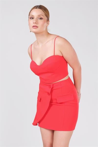 Kadın Cep Detaylı Etek Kırmızı