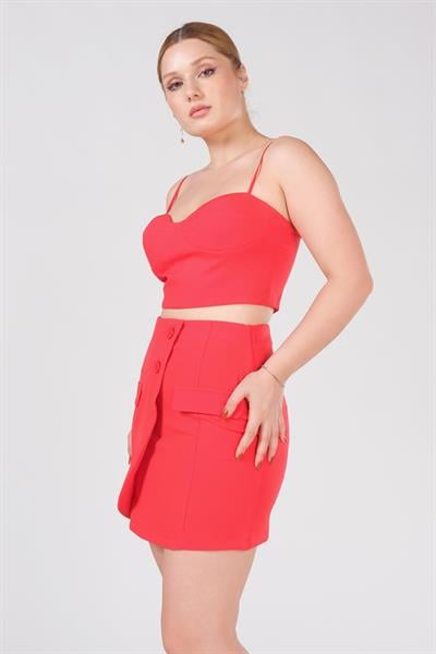 Kadın Cep Detaylı Etek Kırmızı