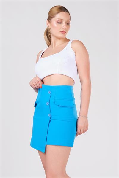 Kadın Cep Detaylı Etek Mavi