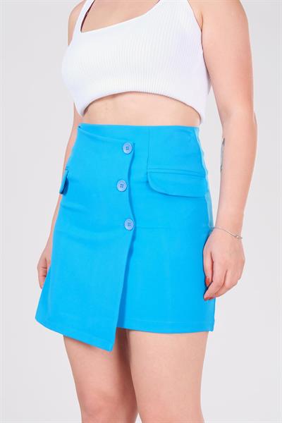 Kadın Cep Detaylı Etek Mavi