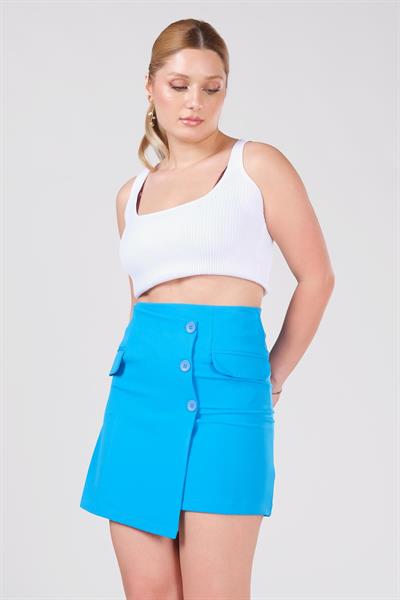 Kadın Cep Detaylı Etek Mavi
