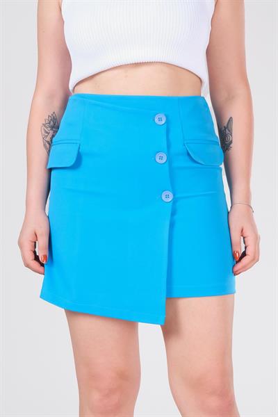 Kadın Cep Detaylı Etek Mavi