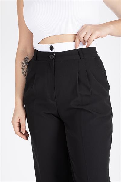 Kadın Çift Bel Bol Pantolon Siyah