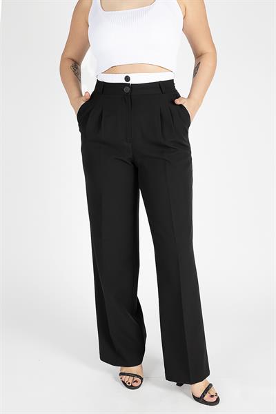 Kadın Çift Bel Bol Pantolon Siyah