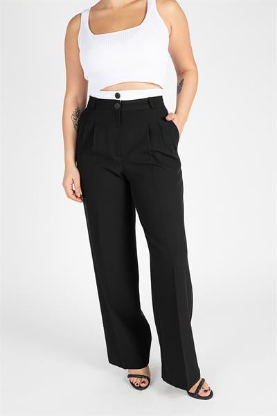 Kadın Çift Bel Bol Pantolon Siyah