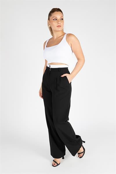 Kadın Çift Bel Bol Pantolon Siyah