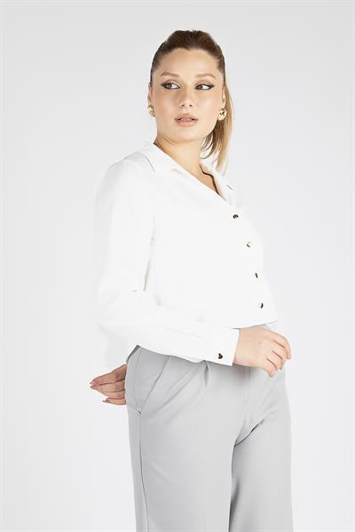 Kadın Crop Gömlek Ekru