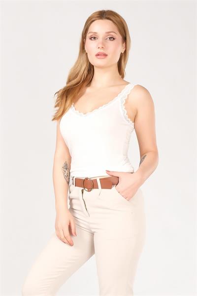 Kadın Dantelli Atlet Ekru