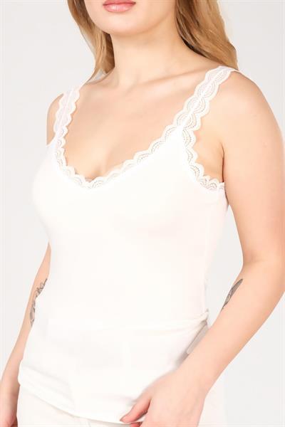 Kadın Dantelli Atlet Ekru