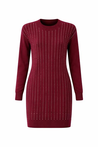 Kadın Düz Taşlı Tunik Bordo