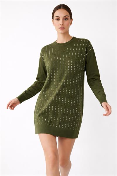 Kadın Düz Taşlı Tunik Haki