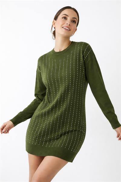 Kadın Düz Taşlı Tunik Haki