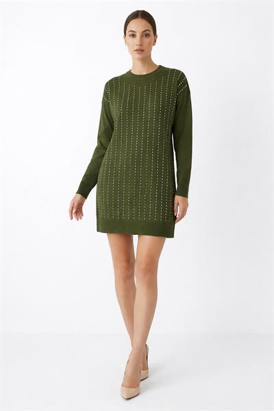 Kadın Düz Taşlı Tunik Haki