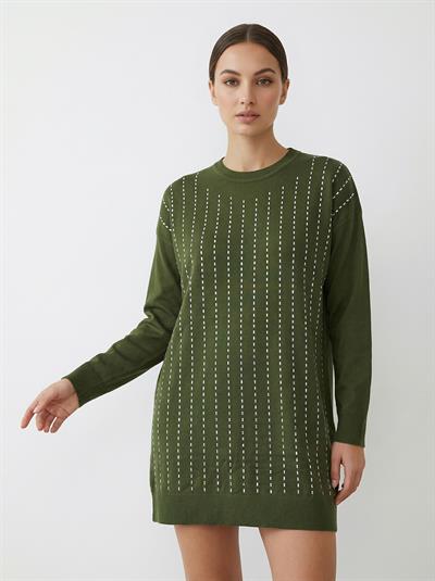 Kadın Düz Taşlı Tunik Haki