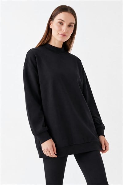 Kadın İki İp Yarım Balıkçı Tunik Sweat Siyah