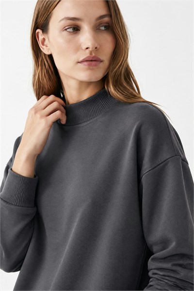 Kadın İki İp Yarım Balıkçı Tunik Sweat Füme
